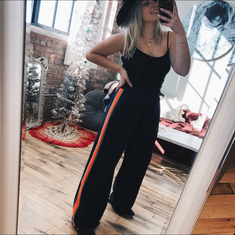 Milly Navy Wide Leg Trouser Athletic Casual